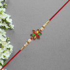Multicolor Floral Rakhi With Pearl Beads And Red Thread  Festive Designer Bracelet For Raksha Bandhan